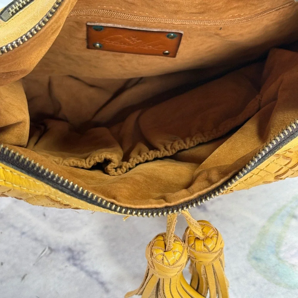 Patricia Nash Maissana Hobo Mustard Yellow Braided Stitch Leather Bag‎